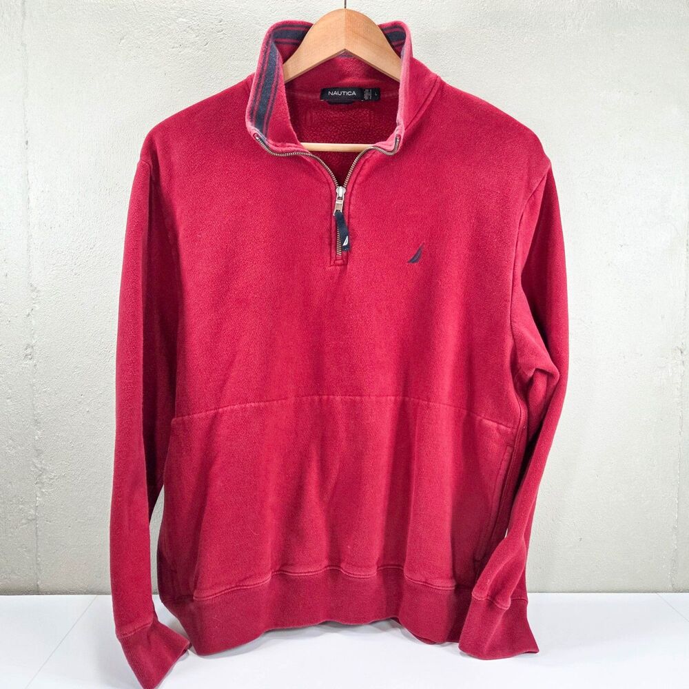 Vintage Y2K Nautica Faded Red Quarter Zip Embroidered Sailboat Sweatshirt Sz L